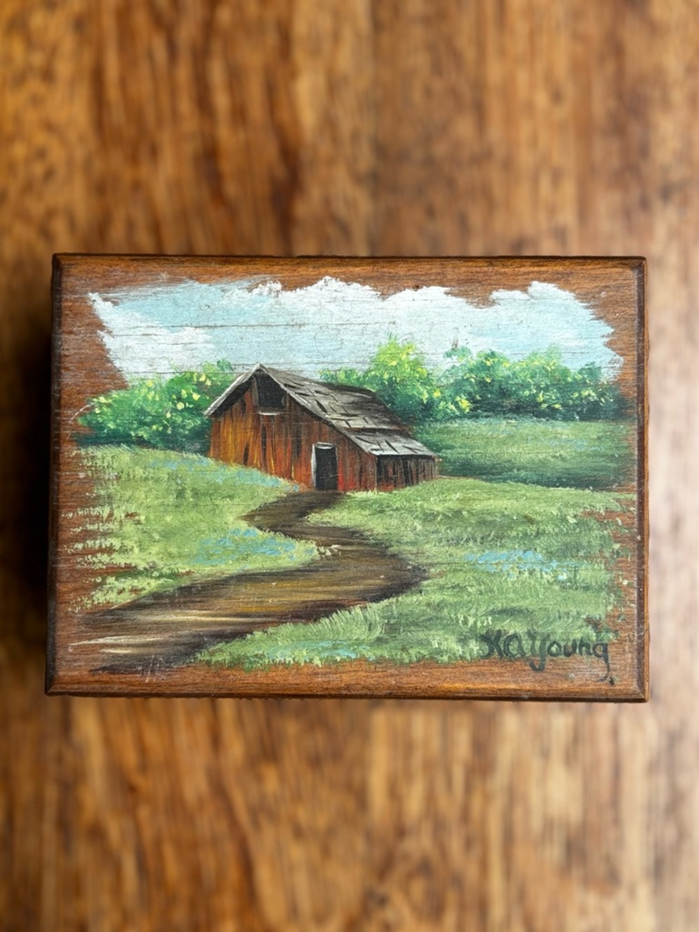 Vintage art decor - handmade wood jewelry box